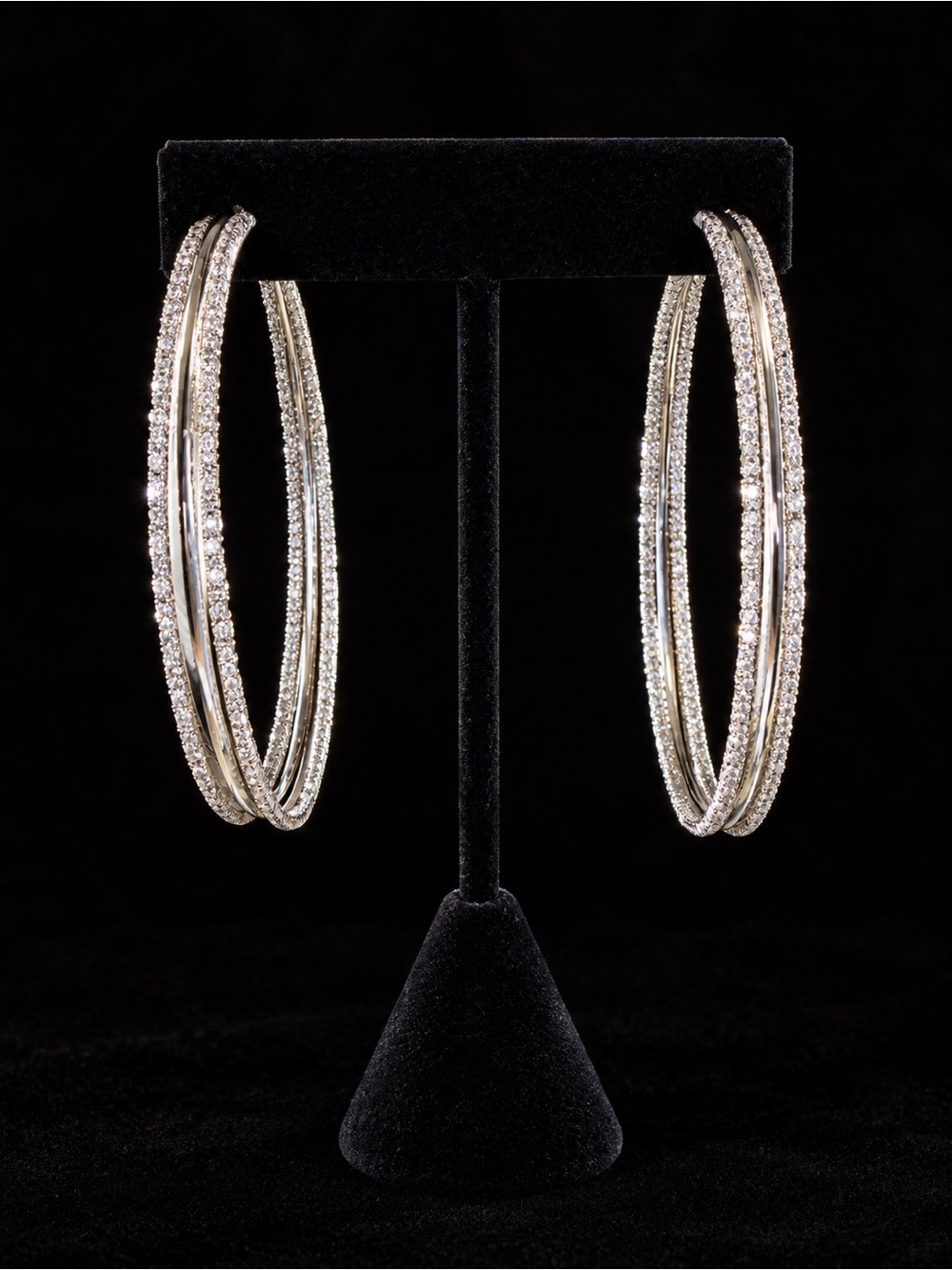 Triple-Row Textured Silver Color Hoop Earrings